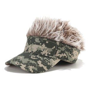 HairHat Light Green Camo Visor with Light Brown Hair